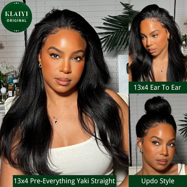 Klaiyi Pre-Everything Yaki Straight lace-front human-hair wig