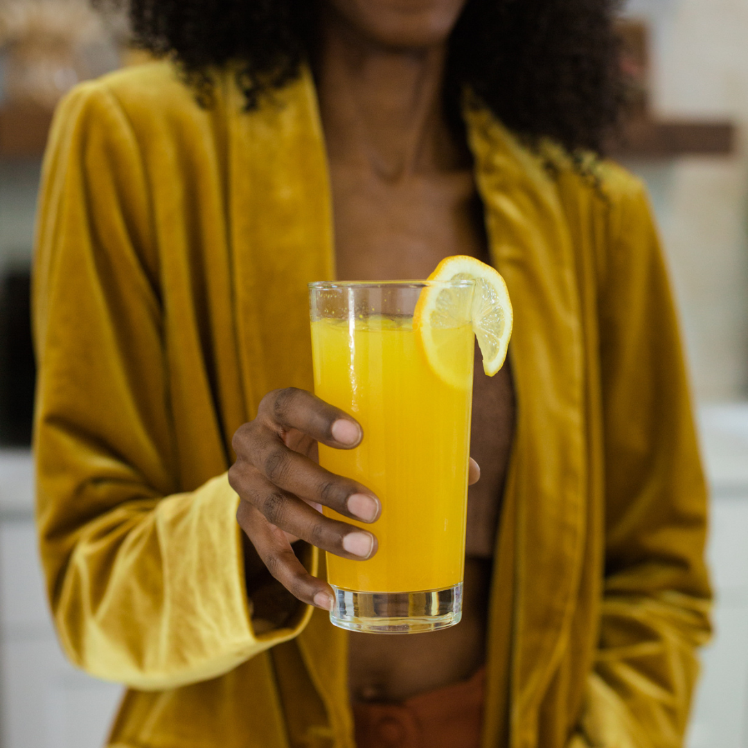 Iced turmeric lemonade made with Golden Root turmeric latte mix
