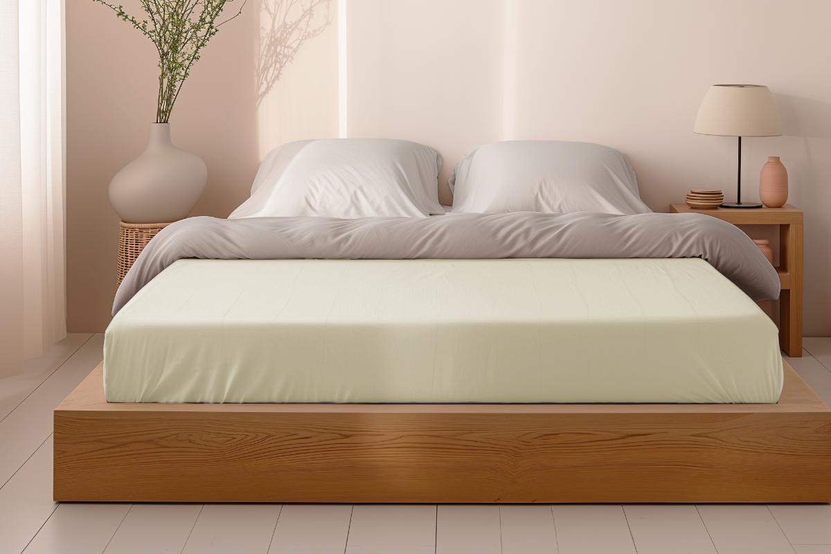 Organic cotton mattress protector used as part of a natural bedding setup