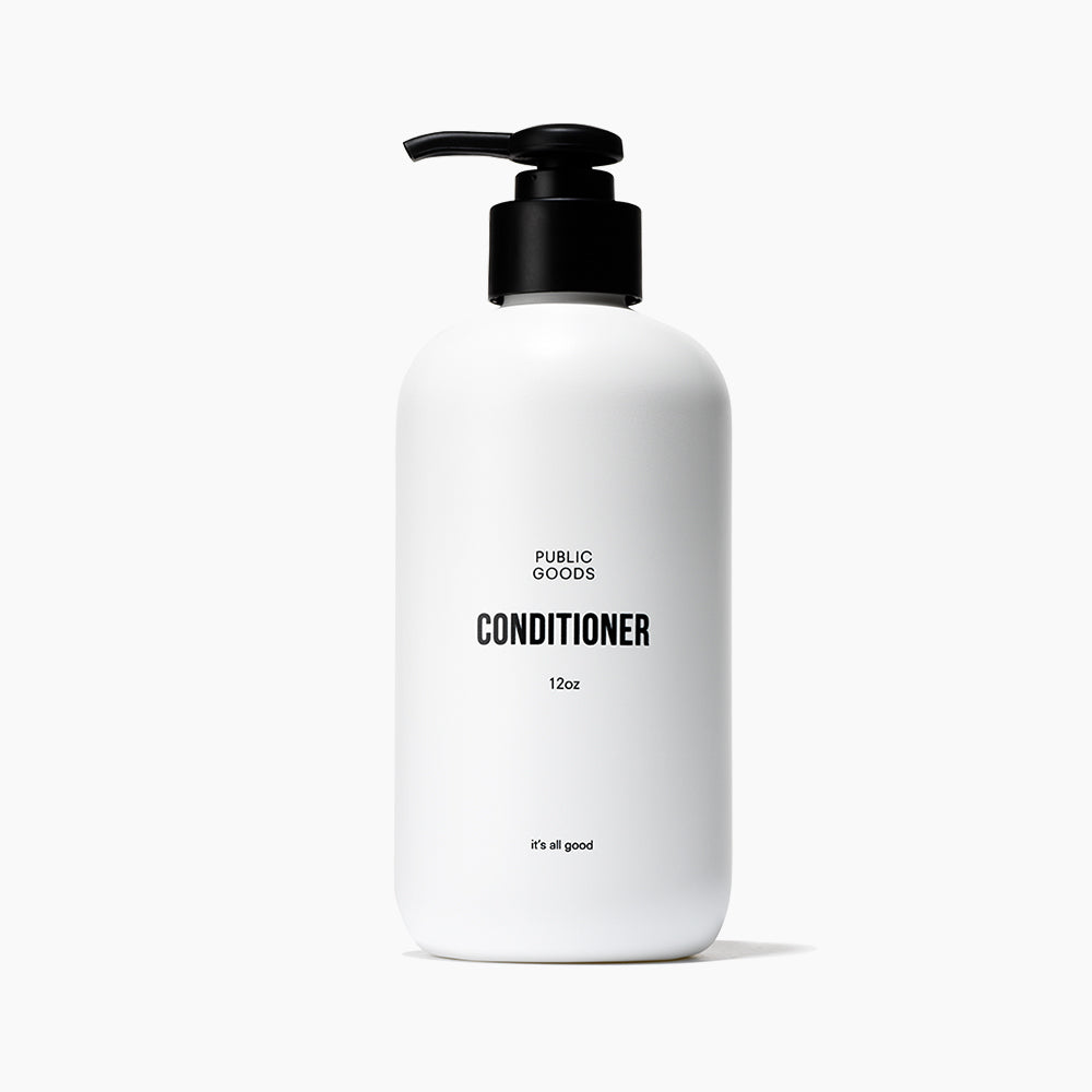 Public Goods conditioner in its white pump bottle
