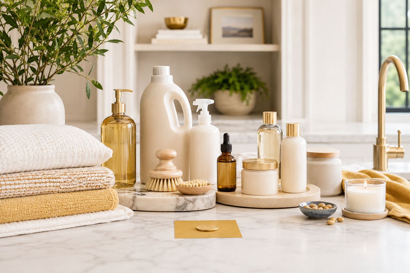 Serene vanity with natural accents and clean design details