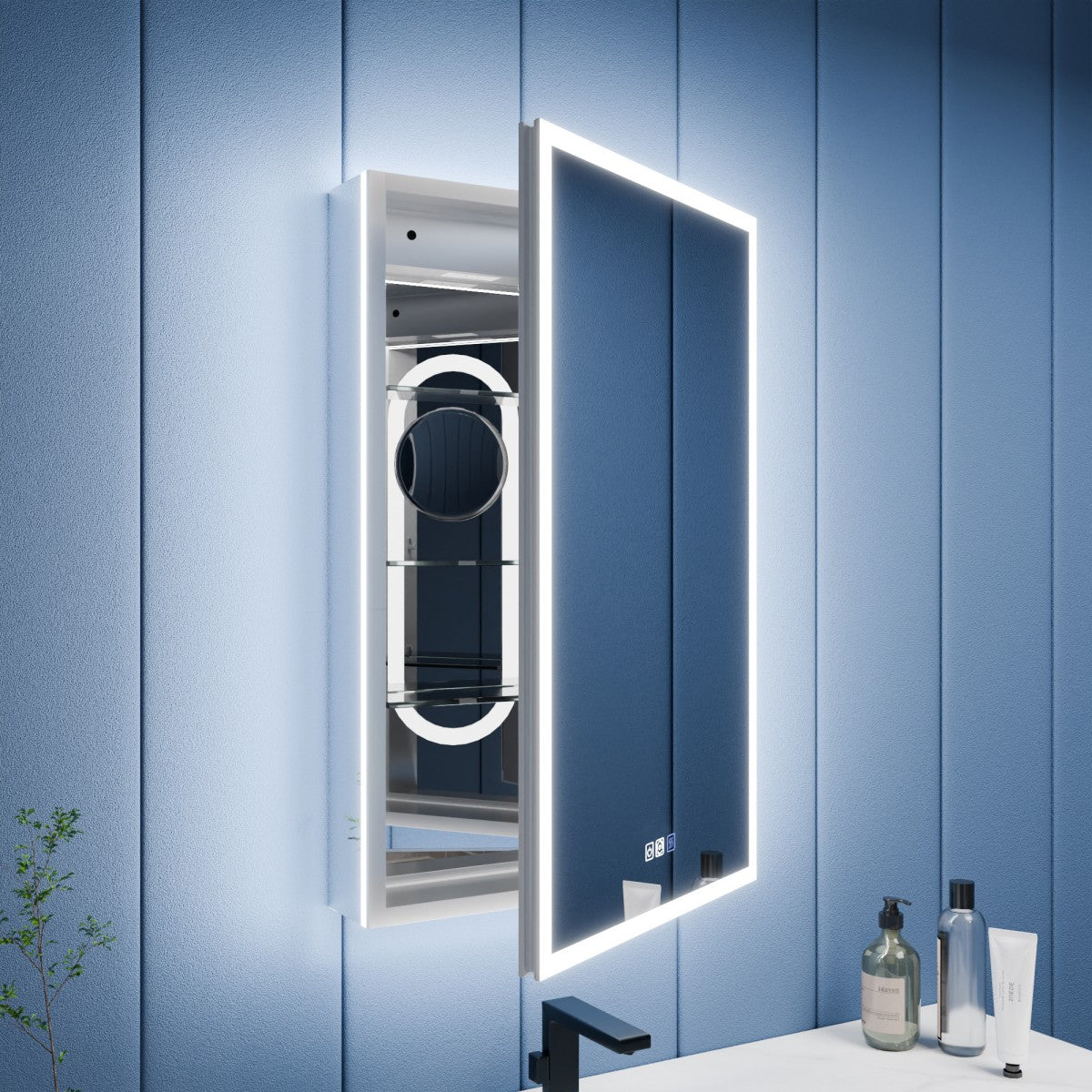 Allsumhome Illusion LED lighted medicine cabinet installed above a bathroom vanity