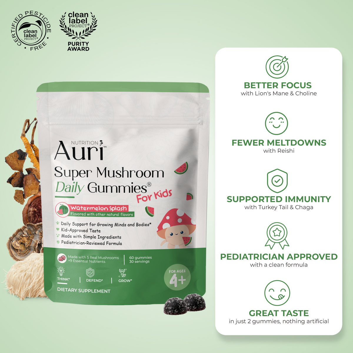 Auri Nutrition Super Mushroom Daily Gummies for kids