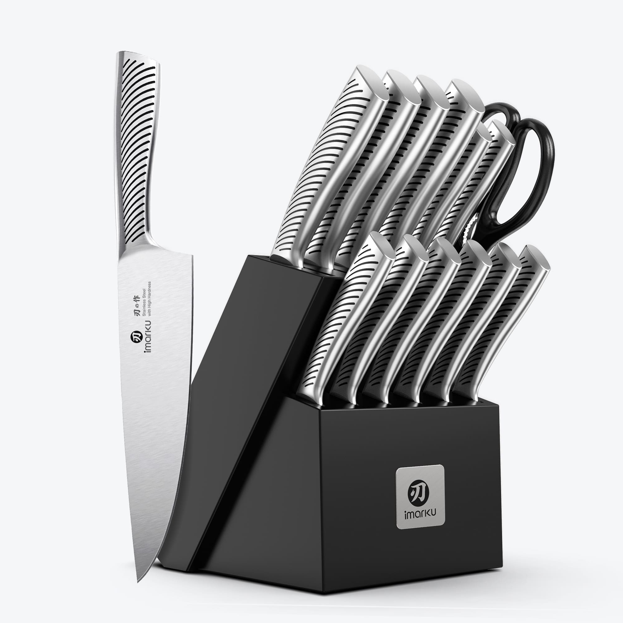 imarku stainless steel kitchen knife block set