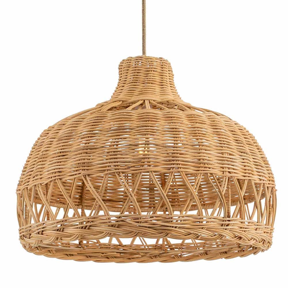 Rowabi Bureau rattan pendant light showing natural woven texture